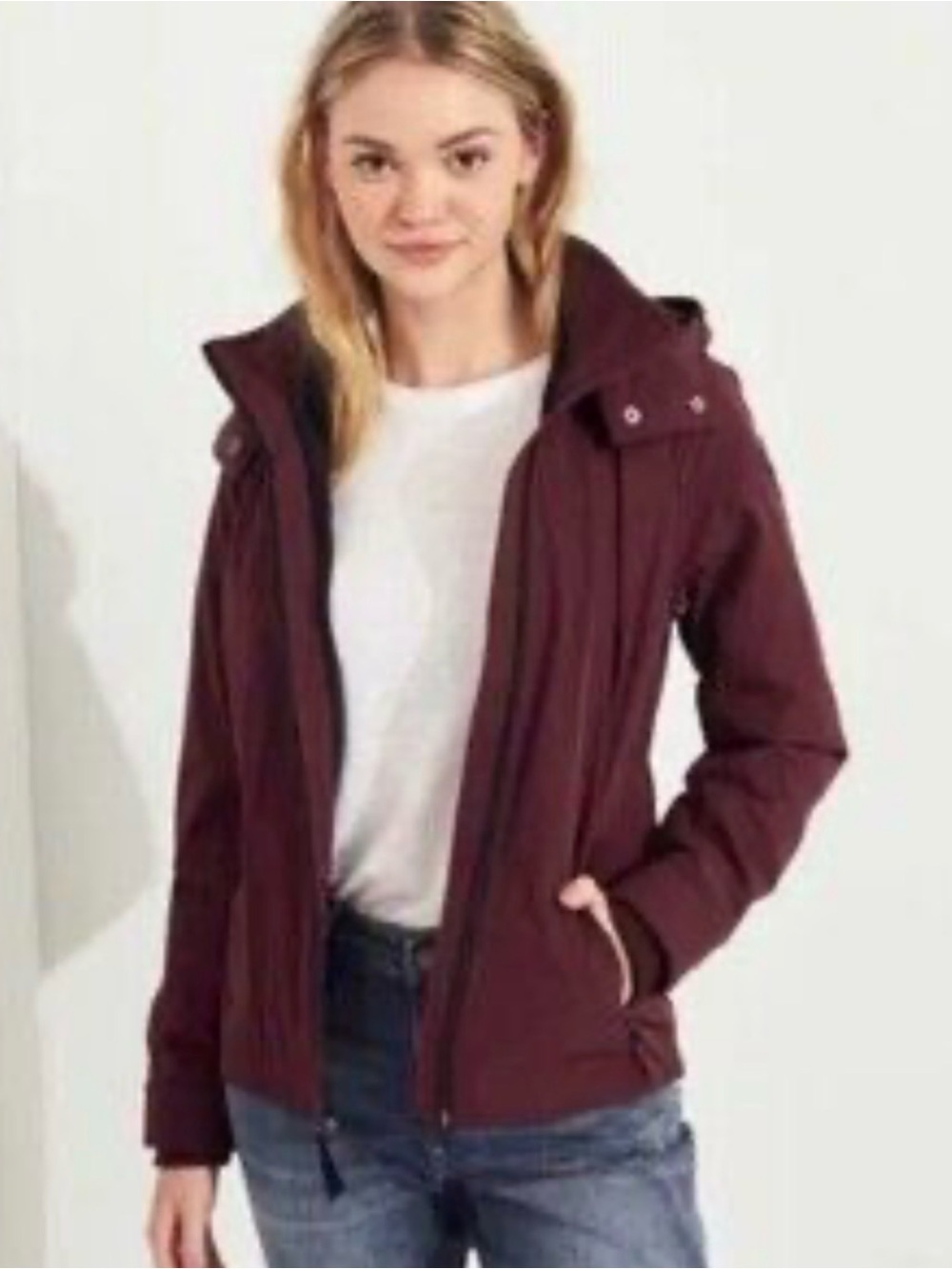 Hollister All-Weather Women's Maroon Hooded Jacket - Stylish Lightweight Coat M